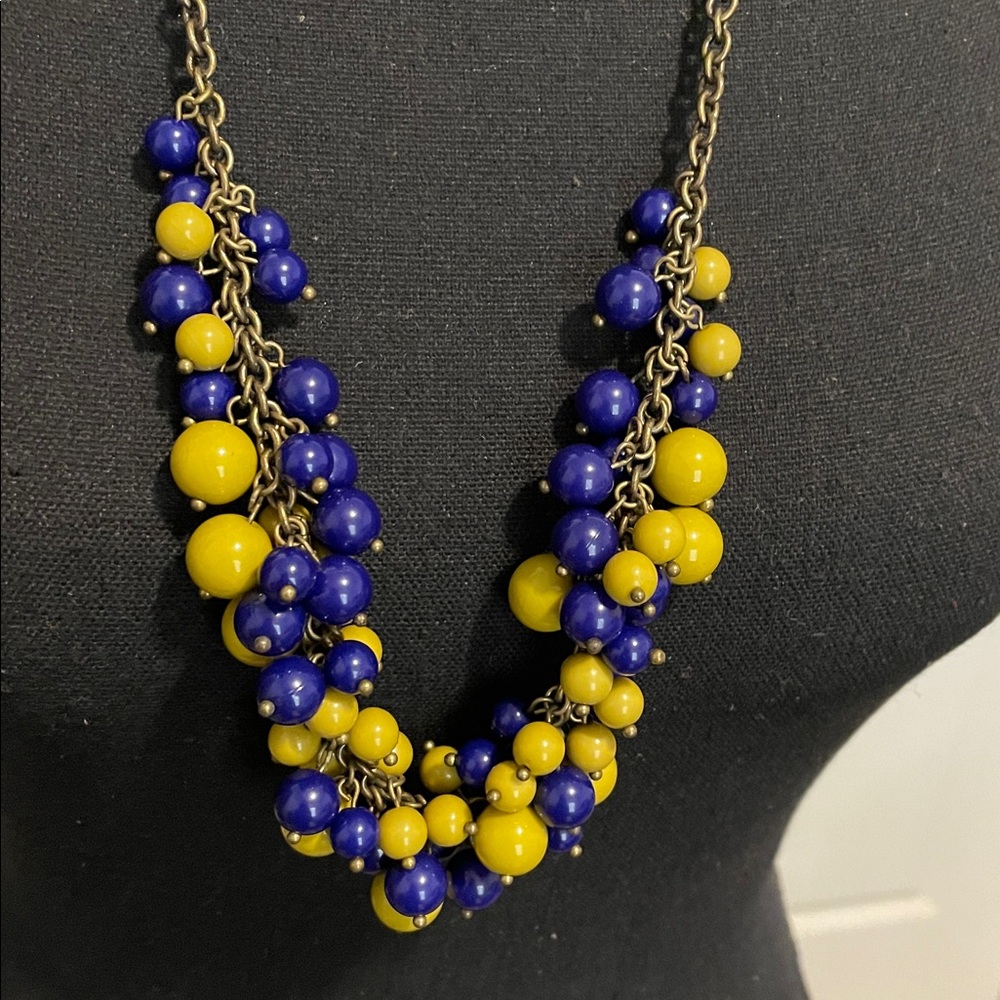 Necklace Women Blue Yellow Bead Clusters Vibrant